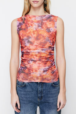 Turuncu Ozel Dokulu Buzgu Detayl? Soyut Desenli Slim Orme Bluz TWOSS24BZ00096 - Trendyolmilla фото 4