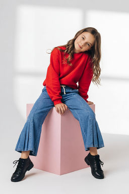 Ac?k Mavi K?z Cocuk %100 Pamuk F?rf?rl? Ispanyol Paca Lastikli Denim Pantolon TKDSS25PL00010