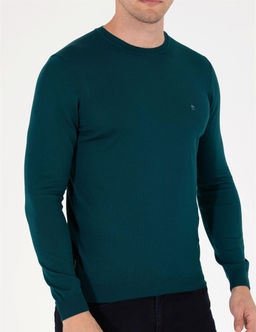 Ye_il Slim Fit Bisiklet Yaka Y_n Kar___ml_ Basic Triko Kazak - Pierre cardin фото 6