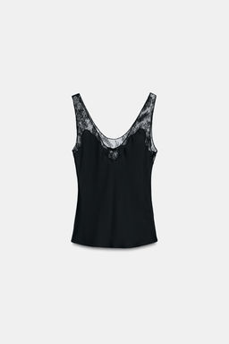 TOP SATINADO ENCAJE ZW COLLECTION / Negro