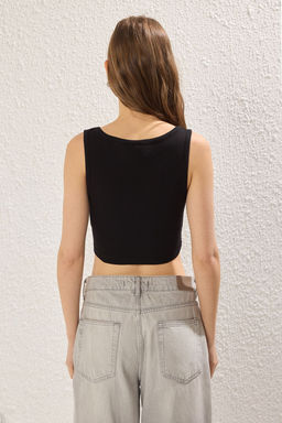 TRENDYOLMILLA Siyah-Beyaz Fitted/Vucuda Oturan Super Crop Esnek Orme Atlet TWOSS25AL00054  фото 7