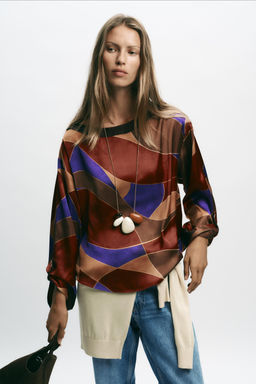 PRINTED SATIN SHIRT - Zara фото 2