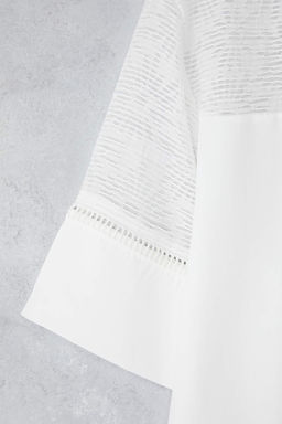 Trendyolmilla Beyaz Transparan detayl? k?sa kol crop Gomlek TWOSS25GO00170  фото 7