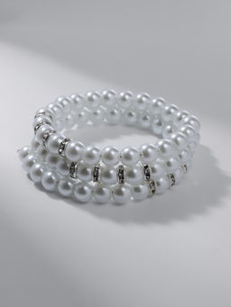 Браслет-пружинка Жемчужинка морская 3 ряда, белый в серебре, L=7 см