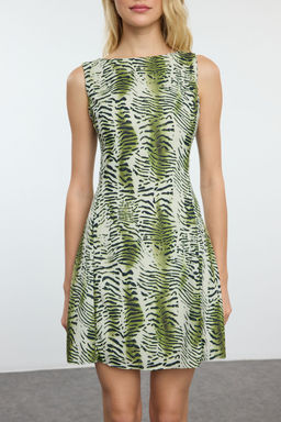 TRENDYOLMILLA Kahverengi Leopar Desenli Mini Saten Dokuma Elbise TWOSS24EL01065 фото 11