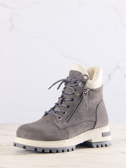 Ботинки 261.uno9gr.Серый замок замша+бежевый/байка