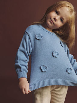 Bisiklet Yaka Nak??l? Uzun Kollu K?z ?ocuk Kazak