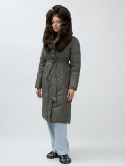 Пальто женское зимние с мехом песец люкс класса серого цвета 625Sr