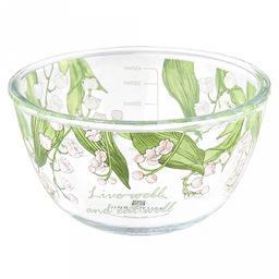 Салатник стеклянный Ландыши 480мл д12,6см h7см, боросиликатное стекло, с деколью, с мерной шкалой (Китай)
