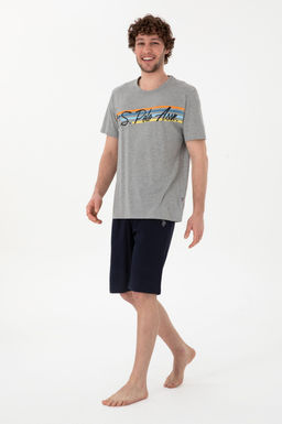 Erkek Bisiklet Yaka Gri Melanj Pijama Tak_m_ Sepette S_rpriz _ndirim