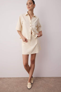 Trendyolmilla Haki Gabardin Boxy %100 Pamuk Gomlek TWOSS25GO00159