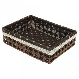 Корзина-сухарница плетеная Миледи набор 3 штуки: 38х28см h10см; 35х25см h8см; 32х22см h6см, металлический каркас, чехол хлопок, форма прямоугольная, цвет - кофейный, ручная работа (Китай) - Домашняя мода фото 2