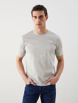 Bisiklet Yaka Bask?l? Penye Erkek Ti??rt