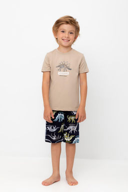 К 1528/темно-бежевый,цветные динозавры пижама дет