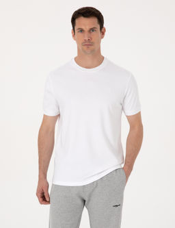 Beyaz Regular Fit %100 Pamuk Bisiklet Yaka Basic T-shirt