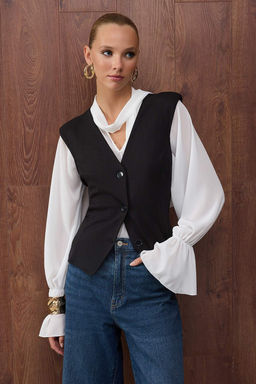Ozel Koleksiyon Siyah Vatkal? Peplum/Belden Oturmal? Fitted/Vucuda Oturan Orme Yelek TWOAW26YE00026