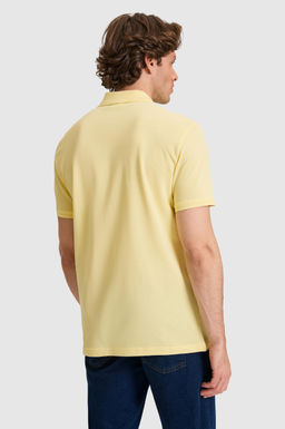 Erkek Slim Fit Polo Yaka A__k Sar_ Basic Ti__rt