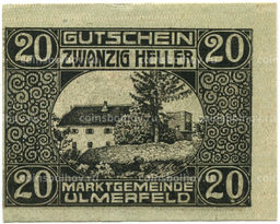 Банкнота 20 геллеров 1920 года Австрия  Ульмерфельд (нотгельд)
