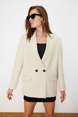 Tas Oversize Duz Kesim Basic Kruvaze Dokuma Blazer Ceket TWOSS24BC00028