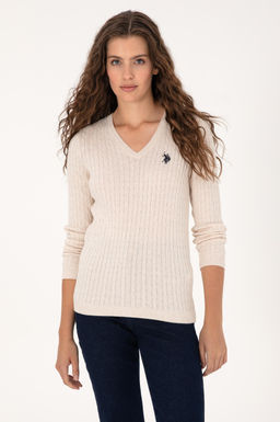 Kad_n Krem Melanj V Yaka Basic Kazak Sepette S_rpriz _ndirim