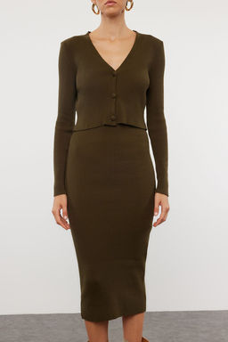 TRENDYOLMILLA Pembe Vucuda Oturan Midi Triko H?rka Elbise Tak?m TWOSS21EL0208 фото 49