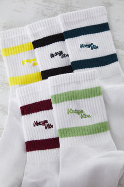 TRENDYOL MAN Ekru Unisex 5li Paket Kolej/Tenis/Orta Boy Pamuklu Corap TMNSS25CO00003