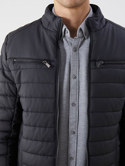 Slim Fit Dik Yaka Erkek Deri G?r?n?ml? Mont