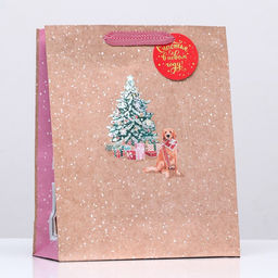 Пакет подарочный крафтовый Счастья в Новом Году 26 х 32 х 12 см