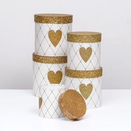 Набор круглых коробок 5в1 Сердце золотое, 25 25 15 15 см - Simaland фото 2