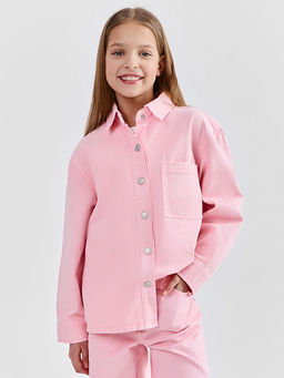 Рубашка джинсовая для девочек оверсайз розовая