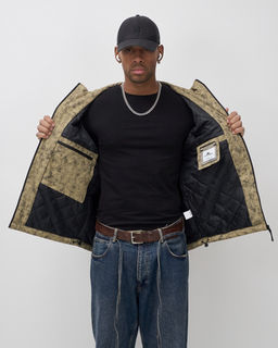 Куртка спортивная мужская весна осень бежевого цвета 25470B