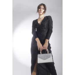 Сумка-клатч женская вечерняя на магните с ручкой, комбинированная, белая