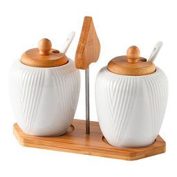 AK1-0007 Набор из 2 банок (300мл) с ложками на бамбуковой подставке "DECO" (24)