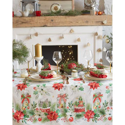 Скатерть новогодняя «Этель» Christmas red flowers 149×220 см с ГМВО, 100% хлопок, саржа 190 г/м²