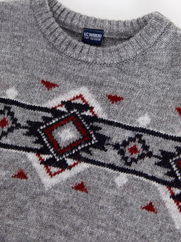 Bisiklet Yaka Desenli Uzun Kollu Erkek ?ocuk Triko Kazak