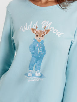 Пижама женская голубая с принтом Wild mood тихая вода +оленята с бантиками 592514 - Mark formelle фото 6