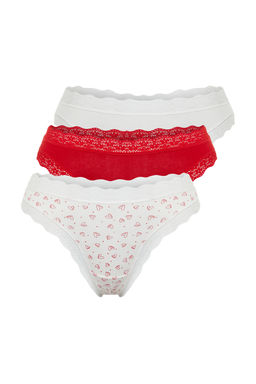 TRENDYOLMILLA Siyah-Beyaz-Leopar 3lu Paket Pamuklu Dantelli Tanga Orme Kulot THMSS24KU00003 фото 7