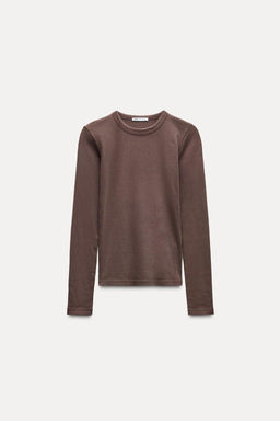 LONG SLEEVE WASHED EFFECT RIBBED T-SHIRT - Zara фото 19