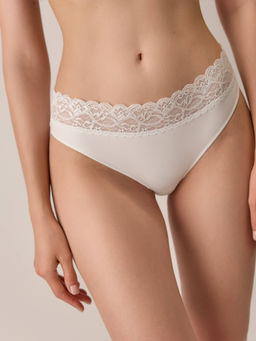 CONTE LACE WAIST LB 2479 Трусы бикини из хлопка с кружевом white