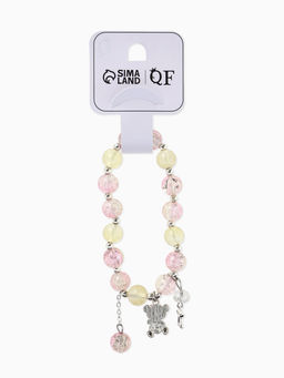 Браслет с подвесками "Сахарный" мишка, шар №10/8, цвет розово-жёлтый в серебре