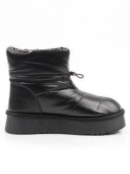 04-WA003-1M BLACK Ботинки зимние женские (натуральная кожа, курточная ткань, 100% шерсть)