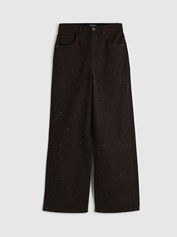 Y?ksek Bel Wideleg Ta?l? Kad?n Jean Pantolon