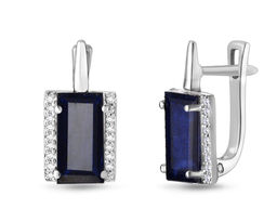 Серьги, 2 сапфир корунд багет 6х12 мм/7.10 ct., Татьяна