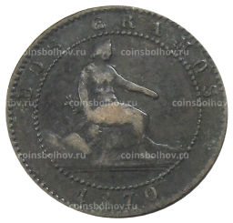 Монета 2 сентимо 1870 года Испания