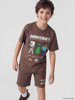 Bisiklet Yaka Minecraft Bask?l? Erkek ?ocuk Ti??rt