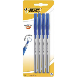 Цена за 2 шт. Набор ручек шариковых 4 шт., BIC Round Stic Exact, резиновый упор, 0.7 мм, синие чернила, блистер