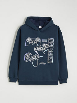 Bask?l? Erkek ?ocuk Kal?n Sweatshirt