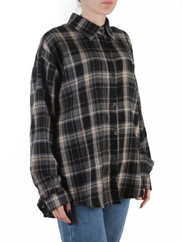 C201 BLACK/BEIGE Рубашка женская оверсайз (95% хлопок, 5% спандекс)