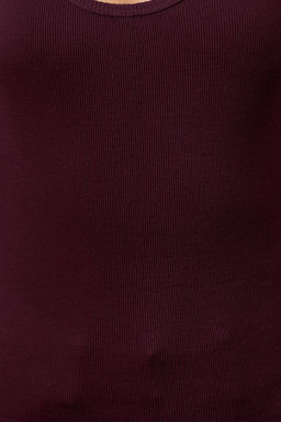Bordo Fitted/Vucuda Oturan Havuz Yaka Fitilli Esnek Orme Atlet TWOSS22AL0042