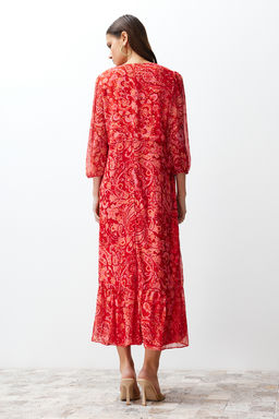 Pembe Sal Desenli Duz Kesim Maxi Astarl? Sifon Dokuma Elbise TWOSS24EL00639 - Trendyolmilla фото 7